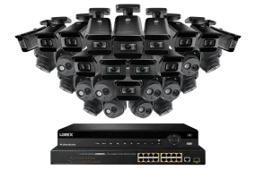 32 Channel Nocturnal IP Security Camera System featuring Fourteen 4K IP Cameras with Real-time 30FPS Recording and Fourteen 4K IP Audio Domes