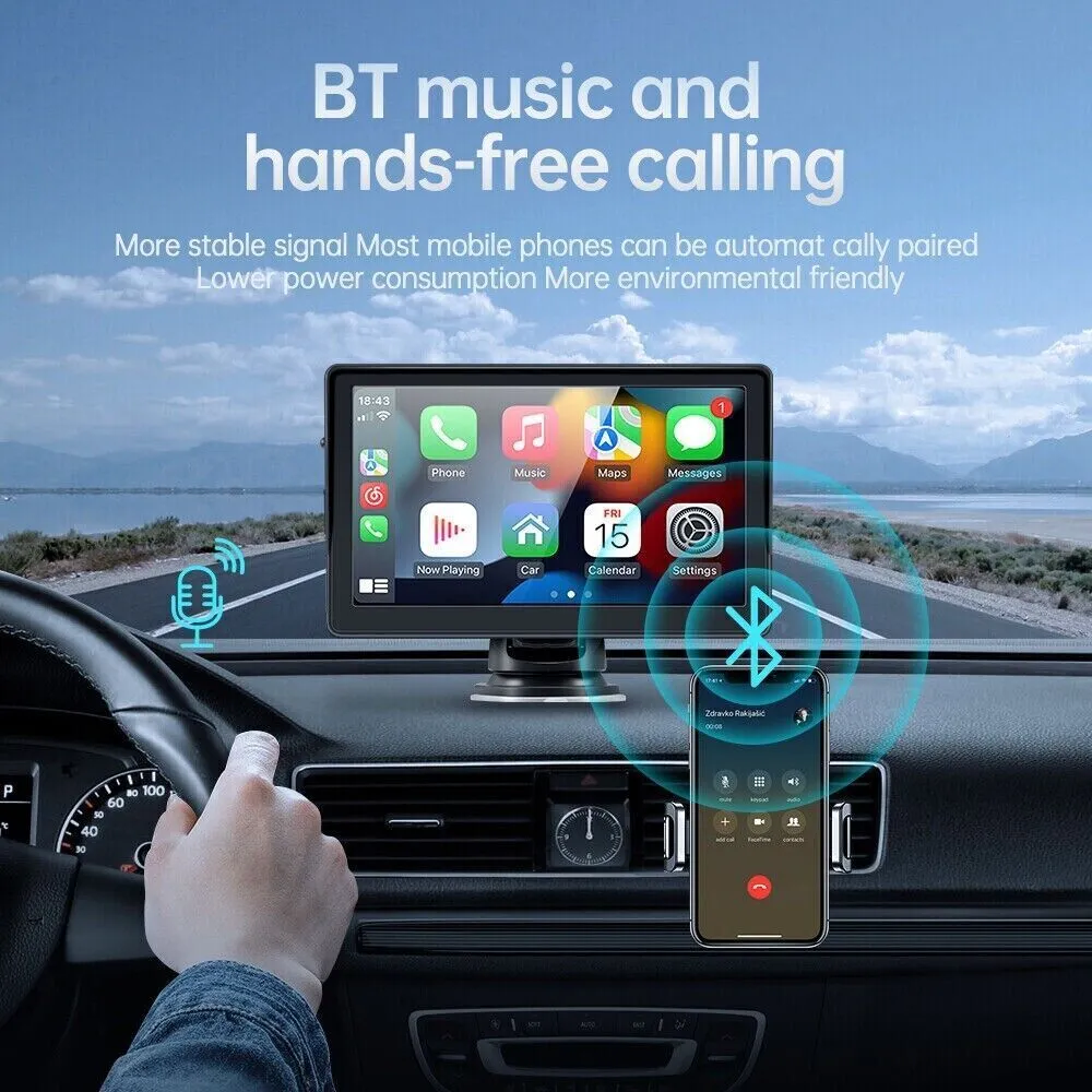 7" Wireless Car Radio Apple Carplay Android Auto Bluetooth 5.1   Cam