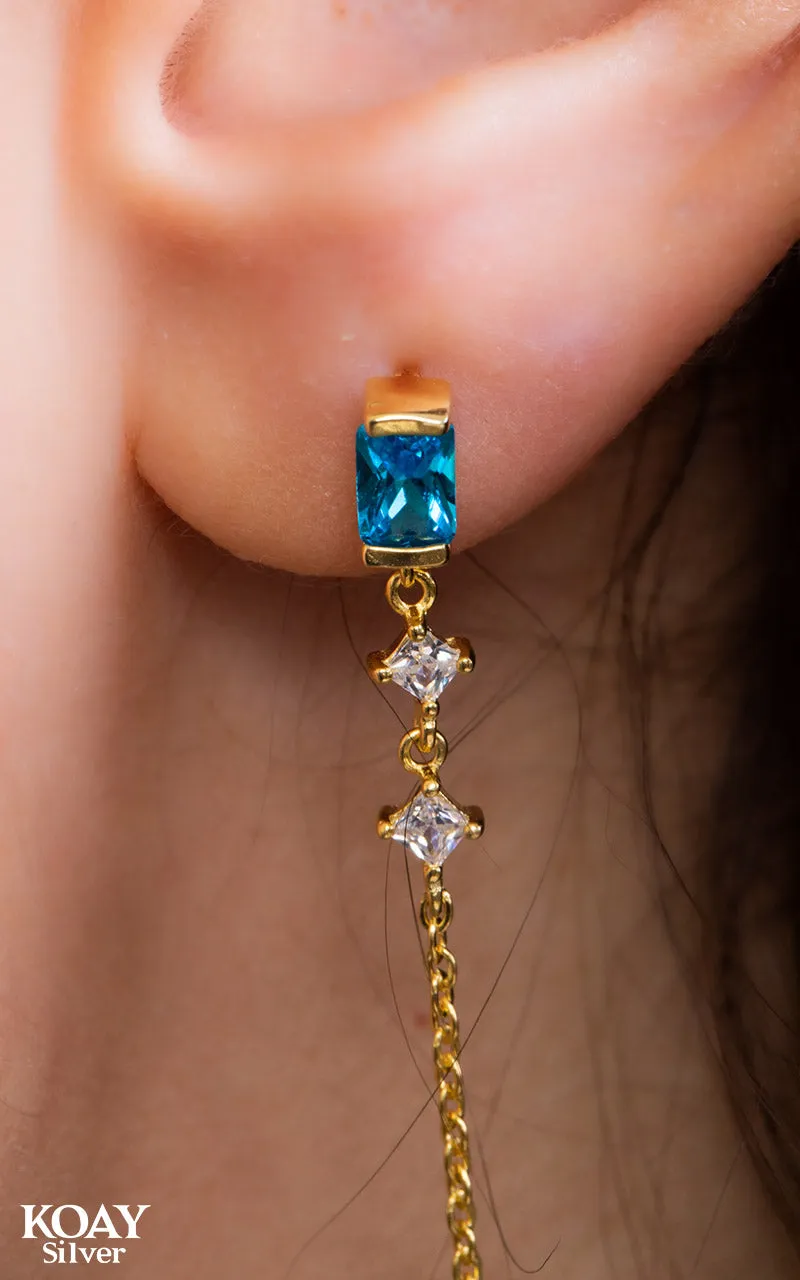 Chain Aqua Zircon GP Earring