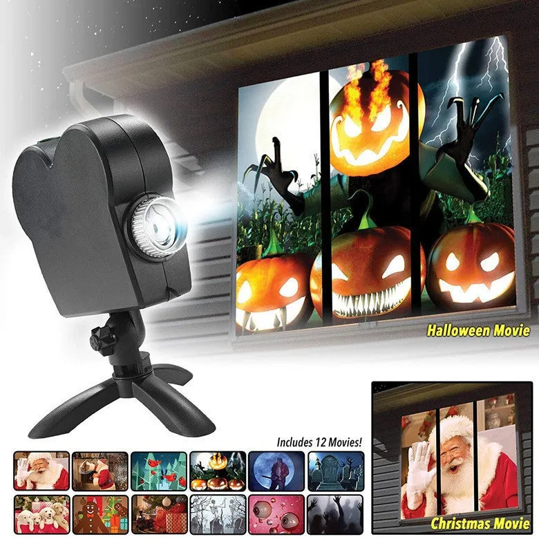 Halloween  Christmas Laser Projector 12 Movies Disco Light Mini Window Home Theater Projector Indoor Outdoor Projector