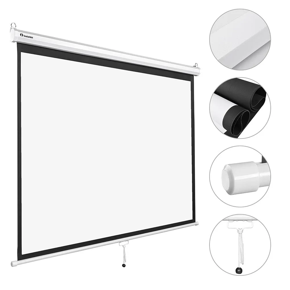 Instahibit Wall/Ceiling Mounted Pull Down Projector Screen 72" 4:3