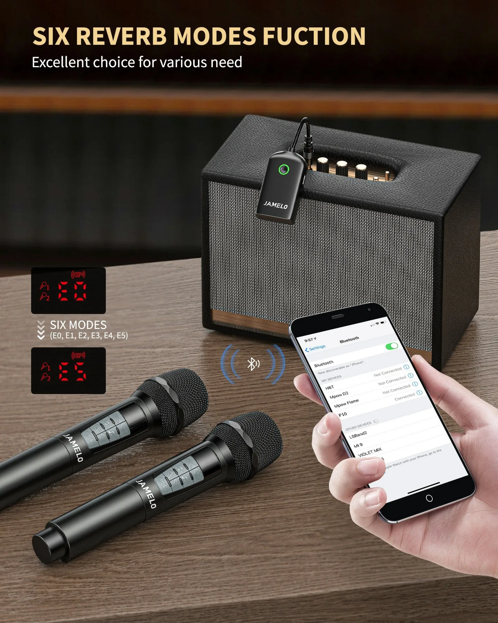 JAMELO 2.4GHz Wireless Microphone Dual Handheld Dynamic Mics