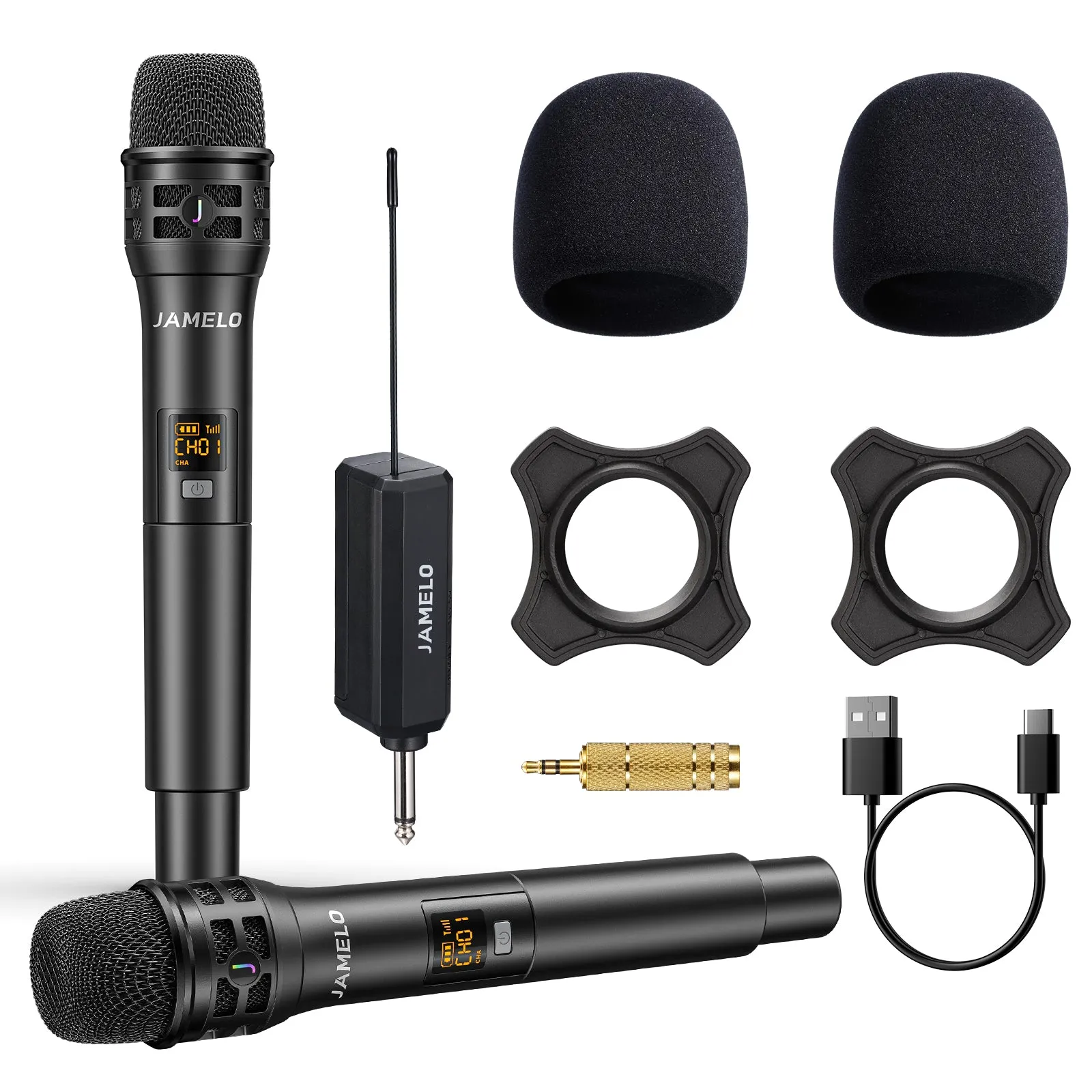 JAMELO Wireless Karaoke Microphones UHF Dynamic Mic System for Singing