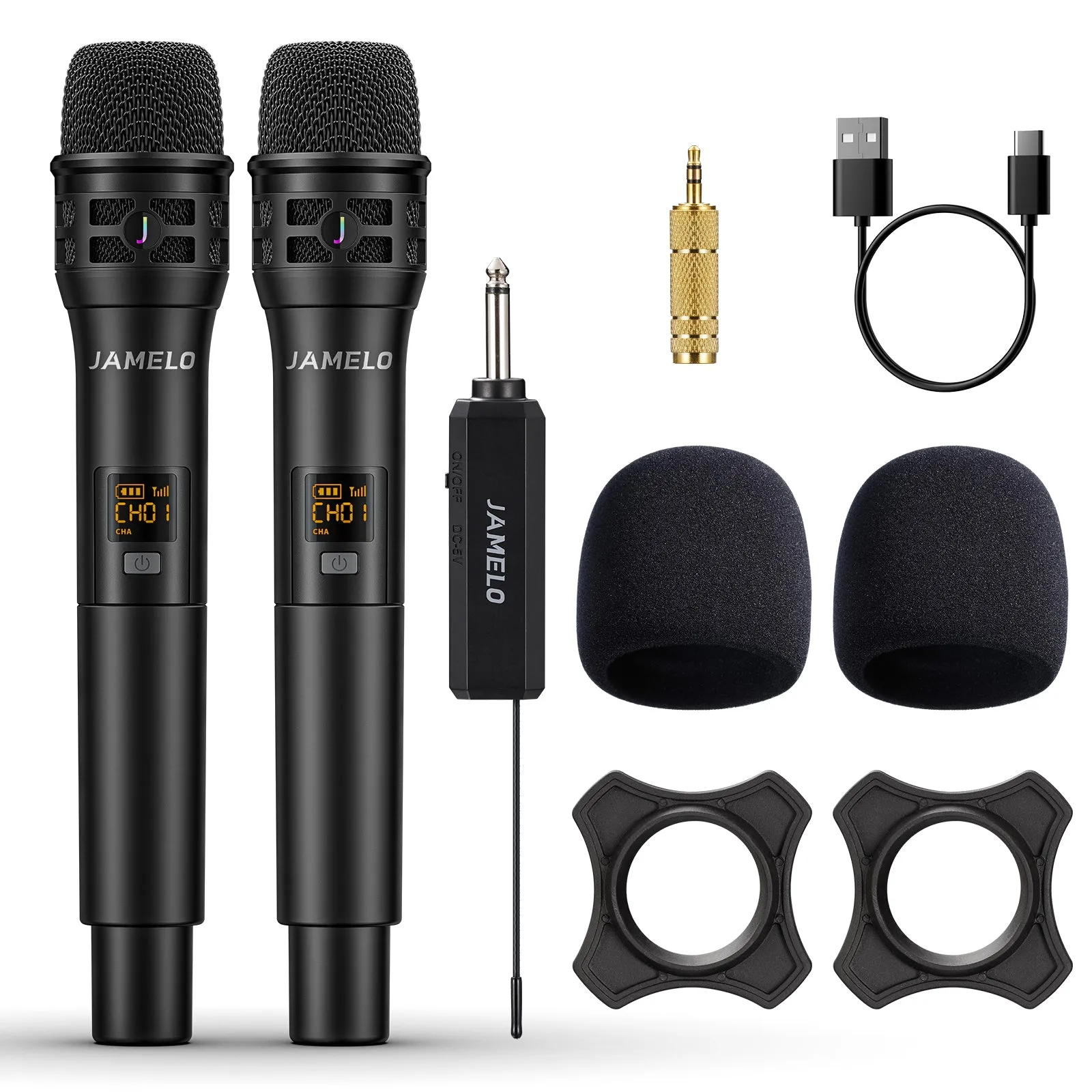 JAMELO Wireless Karaoke Microphones UHF Dynamic Mic System for Singing