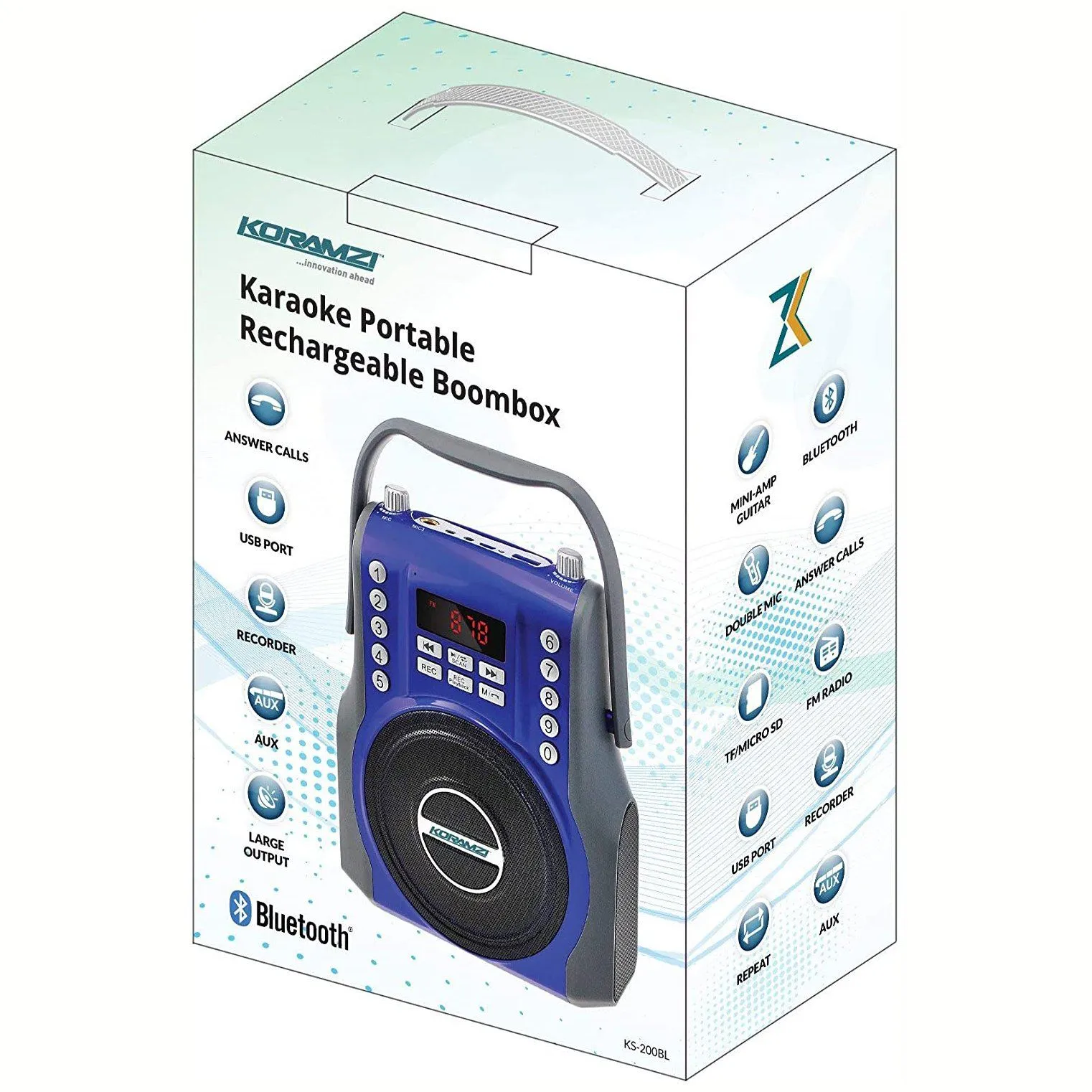 Koramzi Karaoke Portable Boombox with Bluetooth and Rechargeable Battery