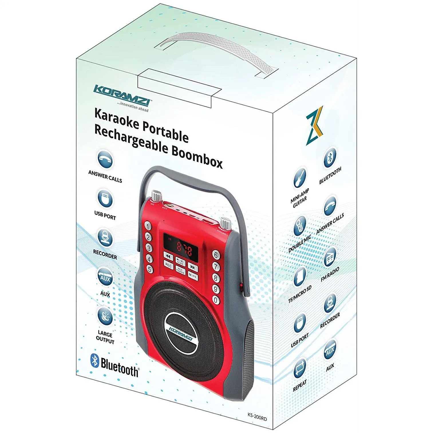 Koramzi Karaoke Portable Boombox with Bluetooth and Rechargeable Battery