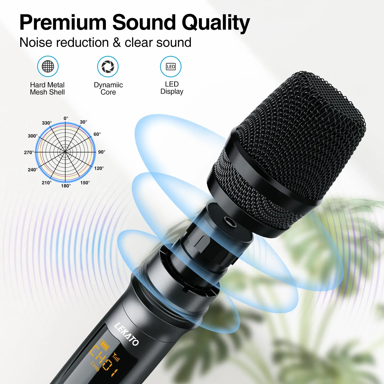 LEKATO K380S 2.4G Wireless Dual Handheld Dynamic Microphone Set