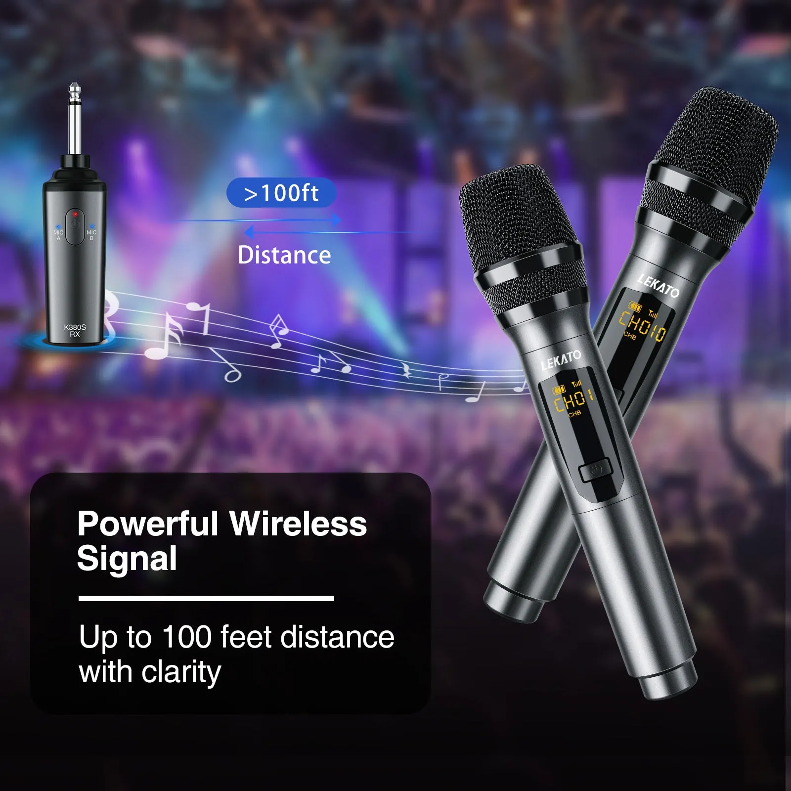 LEKATO K380S 2.4G Wireless Dual Handheld Dynamic Microphone Set