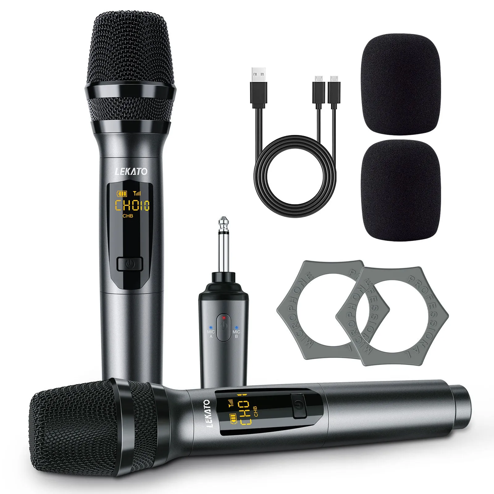 LEKATO K380S 2.4G Wireless Dual Handheld Dynamic Microphone Set