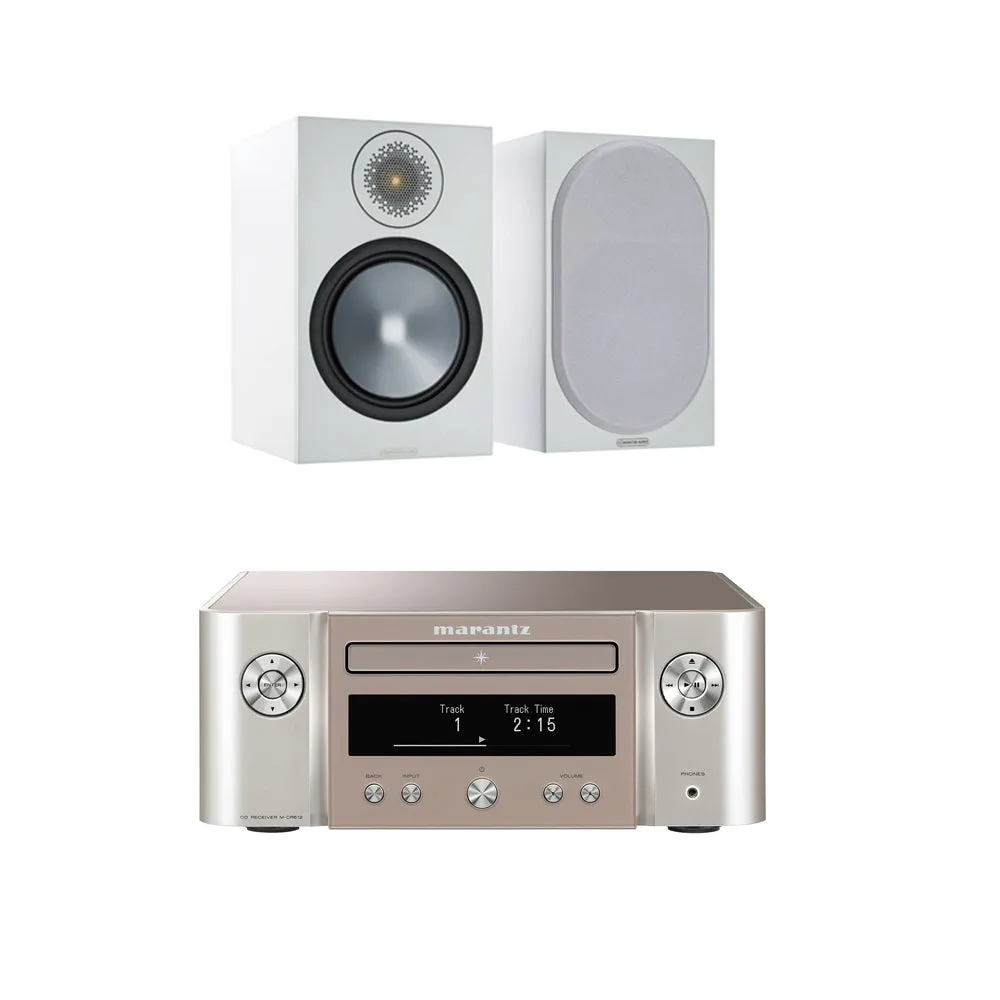 Marantz Melody X MCR612 Hifi Network System Silver with Monitor Audio Bronze 100 Bookshelf Speaker White Package