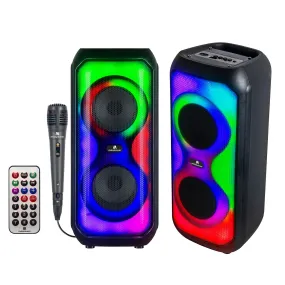 Max Power 4" X 2 Bluetooth Speaker W/ Mic For Karaoke & Different LED Light Modes - Black