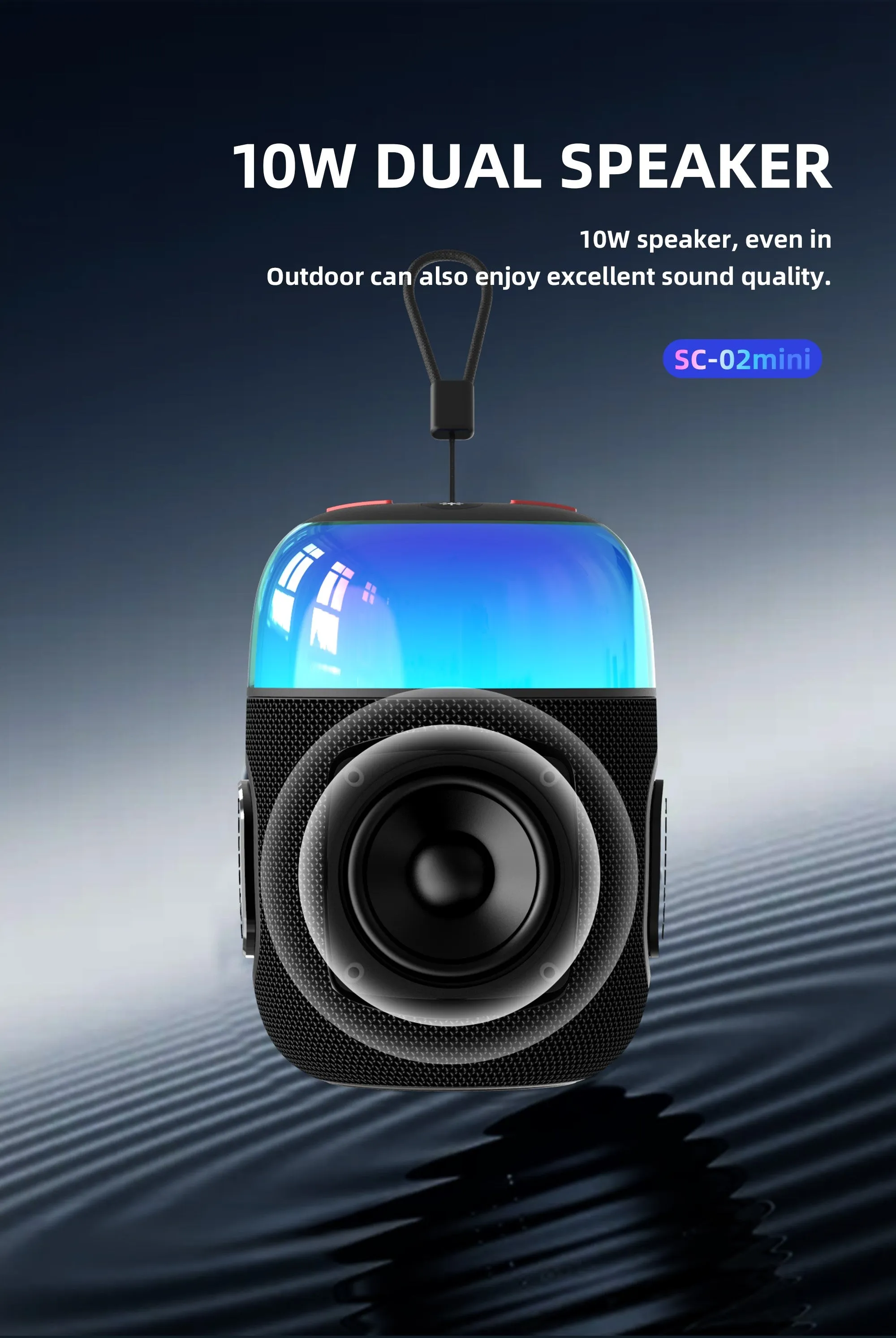 Mini 10W Portable Bluetooth Party Speaker with RGB Lights, Waterproof- Ink Blue