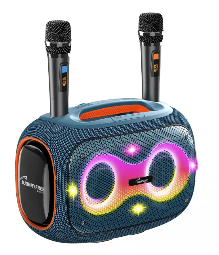 Party Box-Wireless 120W Portable Bluetooth Speaker Karaoke with Bonus Tripod & Two Microphones, Blue