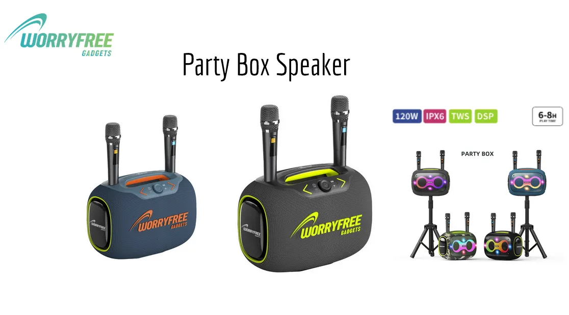 Party Box-Wireless 120W Portable Bluetooth Speaker Karaoke with Bonus Tripod & Two Microphones, Blue