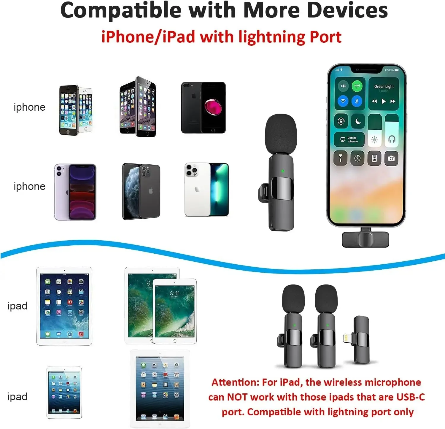 Professional Wireless Lapel Microphone for IPhone, IPad