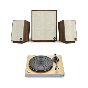 Roberts Stylus Luxe Direct Drive Turntable and Klipsch Heritage ProMedia 2.1 Bluetooth Speaker System Walnut HiFi Package