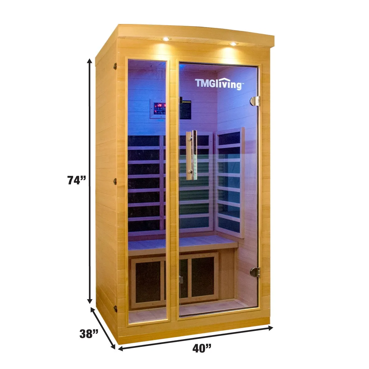 TMG LIVING 1-2 Person Indoor FAR Infrared Sauna Room, Natural Canadian Hemlock, Bluetooth Speakers, Tempered Glass Door, TMG-LSN10