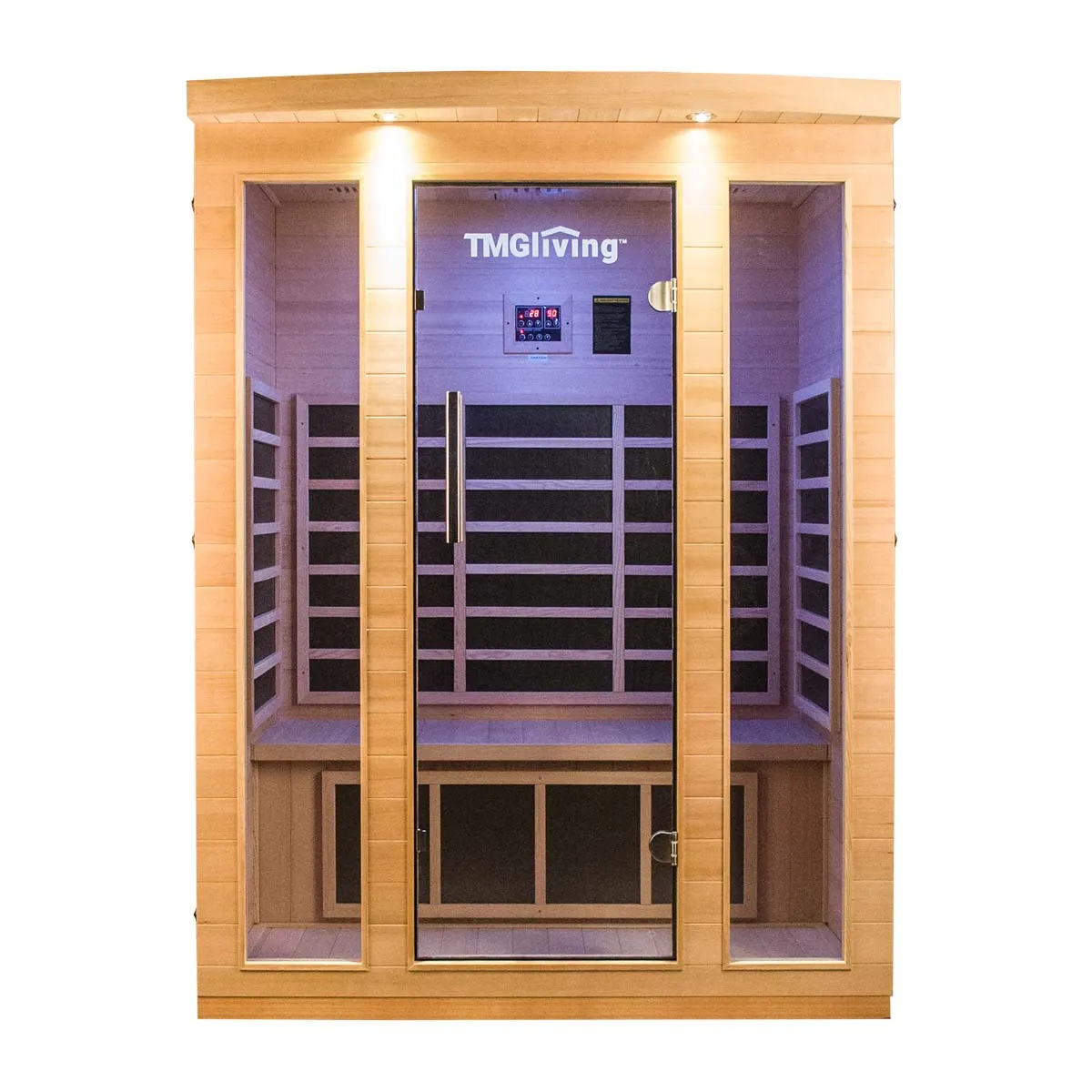 TMG LIVING 3 Person Indoor FAR Infrared Sauna Room, Natural Canadian Hemlock, Bluetooth Speakers, Tempered Glass Door, TMG-LSN30